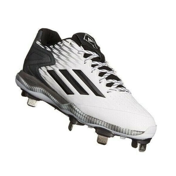 Adidas Men\'s PowerAlley 3 Metal Baseball Cleats S84756 White Black Grey Size 9